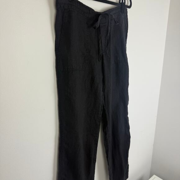 Allen Allen Womens Straight Leg 100% Linen Drawstring Pull-On Black Pants XS - Picture 3 of 9